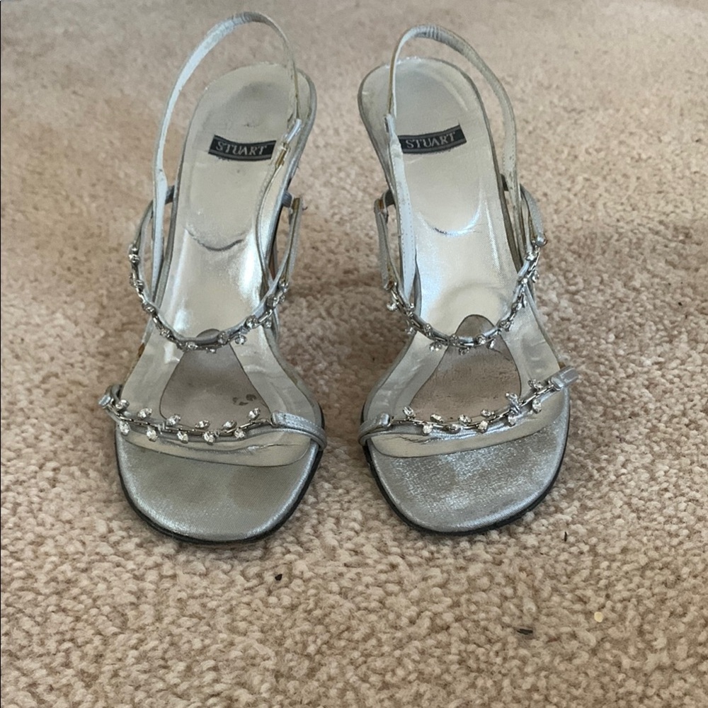 Stuart Weitzman Silver Strappy Heels